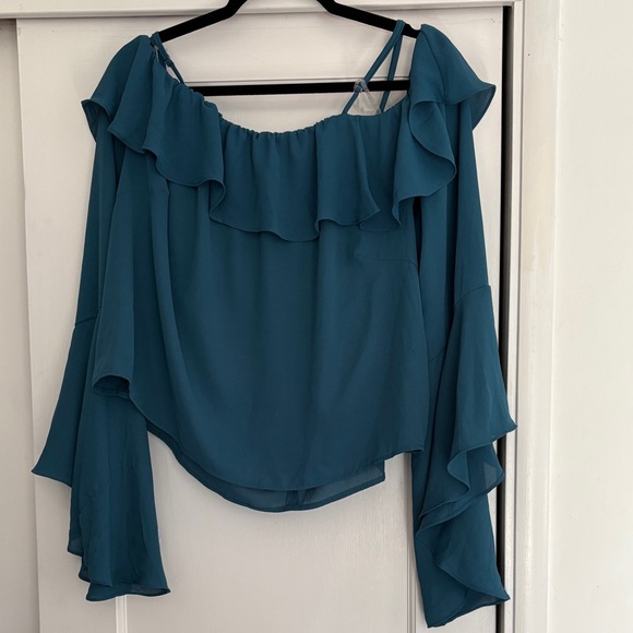 Charlotte Russe Tops - Charlotte Russe Blue Off-Shoulder Ruffle Blouse
